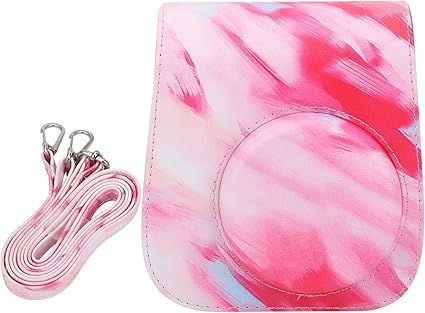 Amazon Puレザーカメラ保護ケース ピンクストライプパターン ショルダーストラップカメラバッグ Fujifilm Mini 11 9に適合 Pu素材 フランネル裏地 取り外し可能なデザイン Goshyda カメラバック ケース