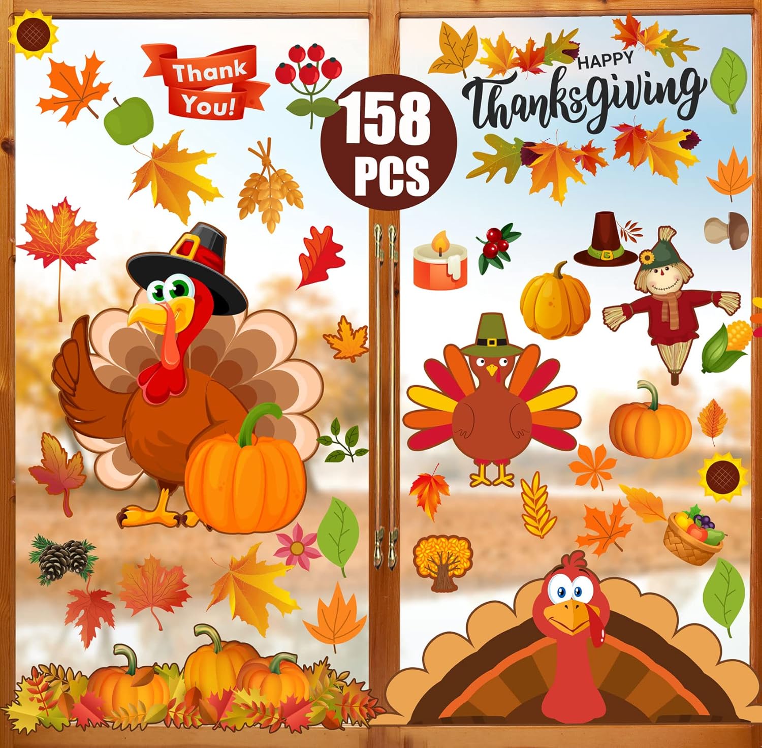 Window Treatments - Funnlot Fall Window Clings 158PCS Thanksgiving Window Clings Fall Window Clings for Glass Windows Fall Window Decor for Offices Autumn Leaves Turkey Window Clings Home School Office