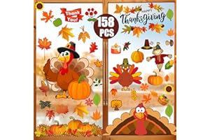 Funnlot Fall Window Clings 158PCS Thanksgiving Window Clings for Glass Windows Fall Decor for Offices Turkey Home School Office