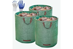 JARGEBUR 3-Pack 80 Gallons Garden Waste Bags（D26,H33 inches）Reuseable Lawn Garden Leaf Waste Bags with 4 Handles, Free Gloves, Heavy Duty Gardening Bags Leaf Trash Container Bags