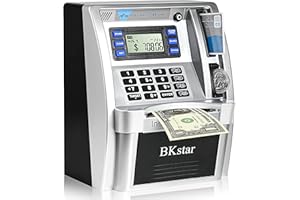 BKstar ATM Piggy Bank for Real Money for Kids/Boys with Power-Off Memory, Debit Card, Onekey Shutdown, Coin Recognition, Target Setting, Bill Feeder, Balance Calculator, Savings Machine Box