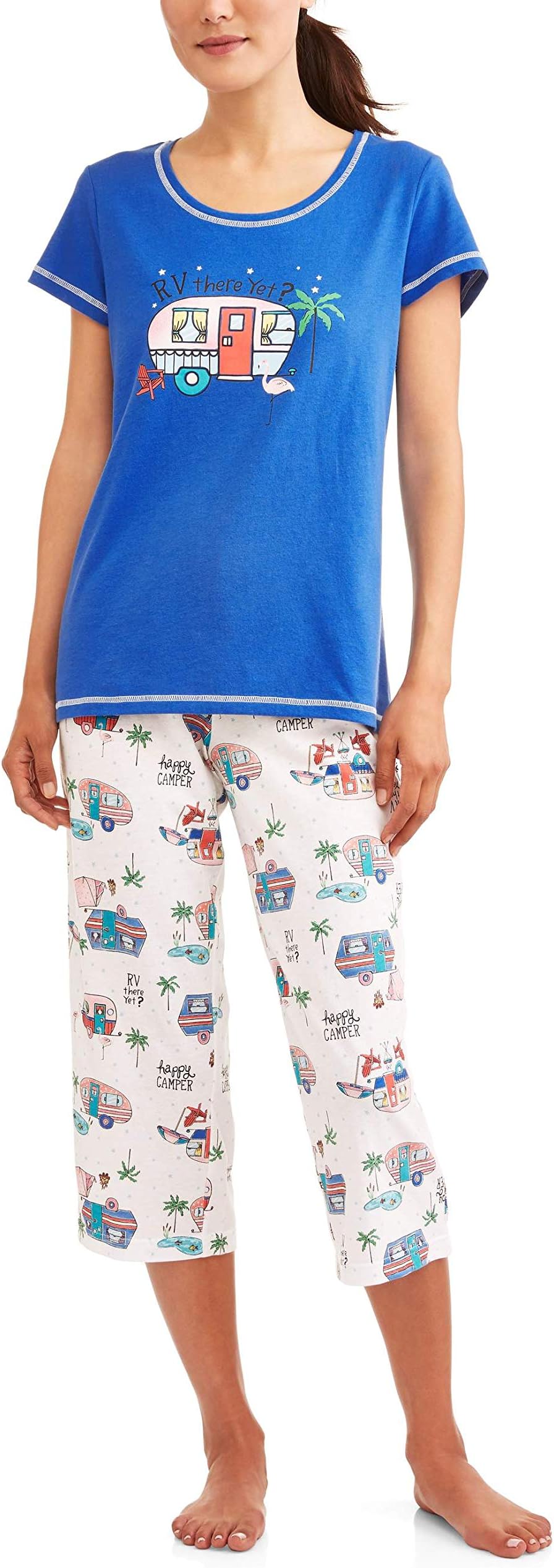 Secret Treasures RV There Yet Womens RV Camper 2 Piece Knit Pajama Sleep Set,Blue,3X/22W-24W