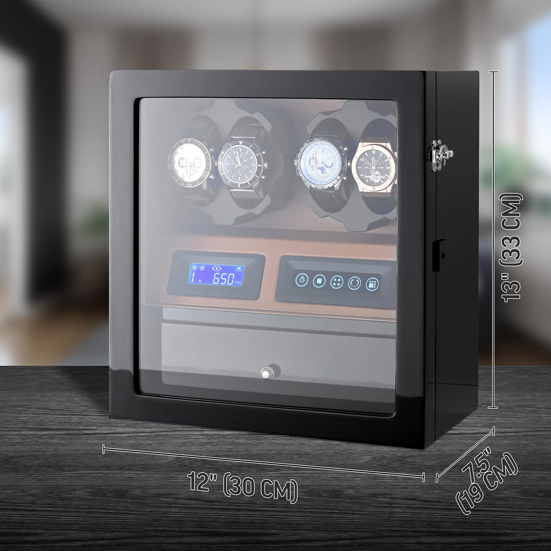 Leader WATCH WINDERS 4 Watch Winder with 5 Watch Storage Space, LCD Display, Touch Control and Interior Light