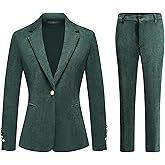 Lamgool Womens 2 Piece Corduroy Pants Suit Set - Blazer & Pants Tuxedo Outfit for Casual Formal Wedding(Dark Green,XS)