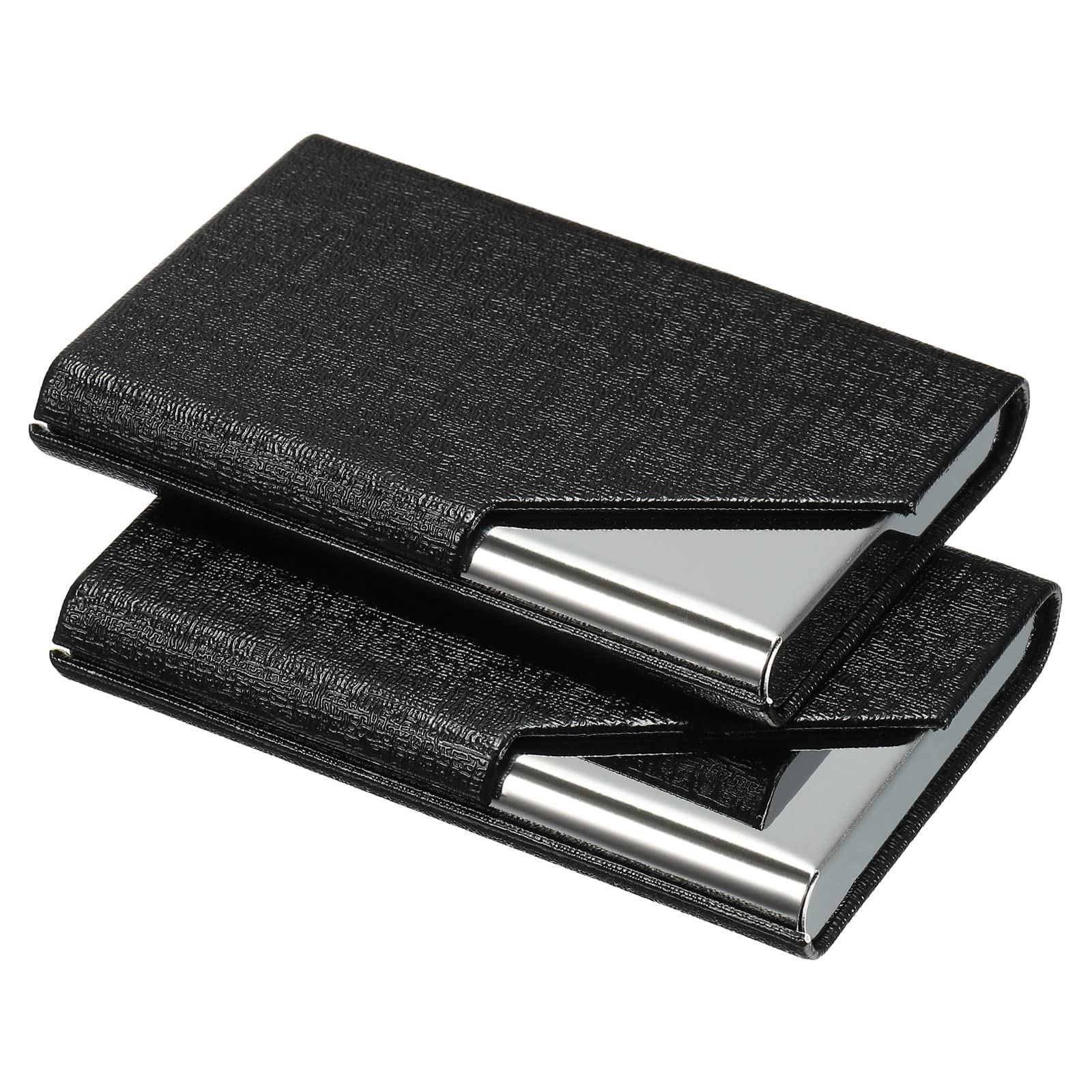 PATIKIL Business Card Holder, 2 Pieces PU Leather Flip Slim Name Cards Protector Case for Women Men, Black