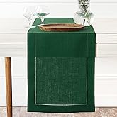 D'Moksha Homes Linen Forest Green Table Runner 36 Inches - 100% Pure Linen Small Table Runner 14 x 36 Inch Ideal for Dresser, Coffee Tables, St Patricks Day, Easter - Classic Hemstitch