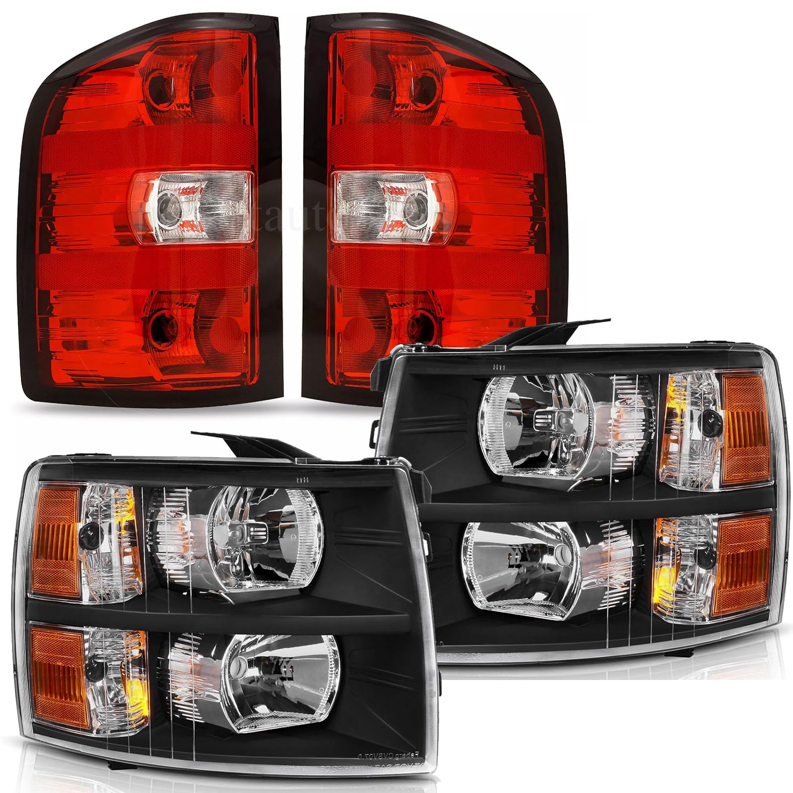 Photo 1 of Headlights Tail Lights Combo Compatible with Chevy Silverado 1500 2007 2008 2009 2010 2011 2012 2013 Chevrolet 2500 3500 HD 2500HD 3500HD Replacement Headlight Rear Brake Lamp Assembly, Black