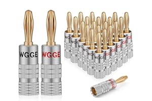 WGGE WG-009 Banana Plugs Audio Jack Connector 12 Pairs / 24 pcs, 24k Gold Dual Screw Lock Speaker Connector for Speaker Wire, Wall Plate, Home Theater, Audio/Video Receiver and Sound Systems…