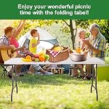 Rainberg 6ft Folding Table with Handle Heavy Duty Metal Frame Waterproof Top view 6