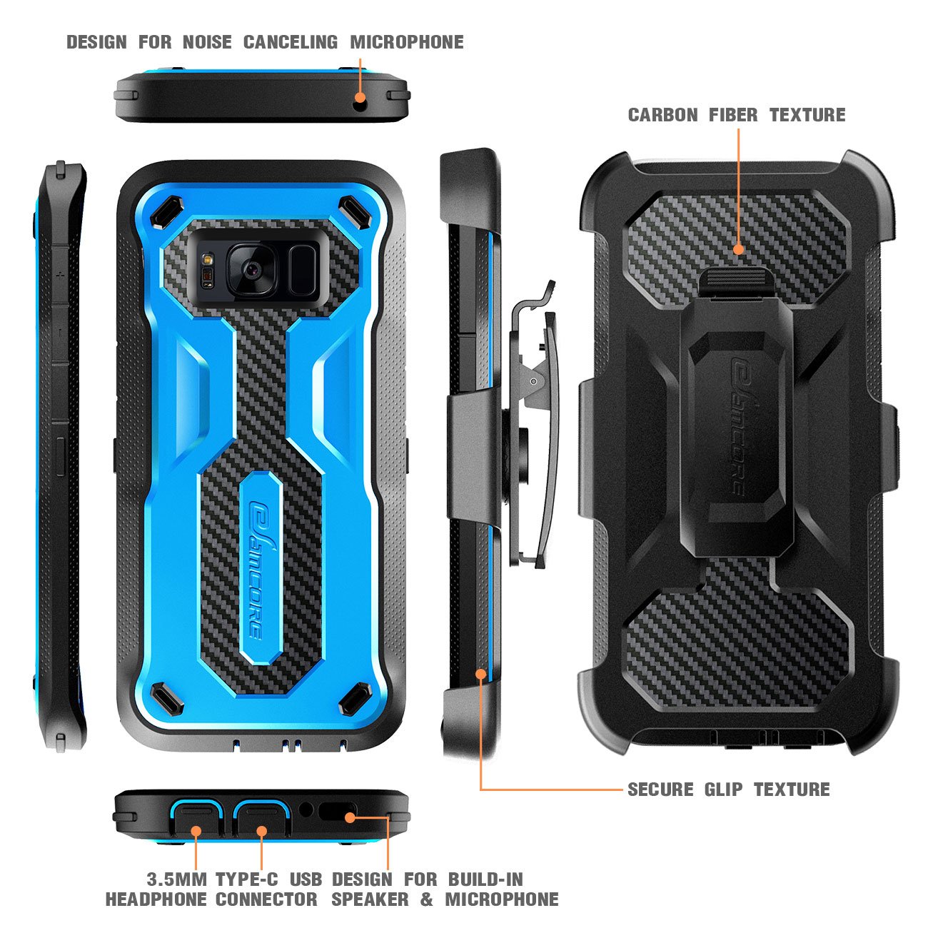 Galaxy S8 Rugged Case, eSamcore Samsung Galaxy S8 Slim Protective Case with Heavy Duty holster [Without Built in screen protector] 5.8 Inch [2017 Release] [BLUE]