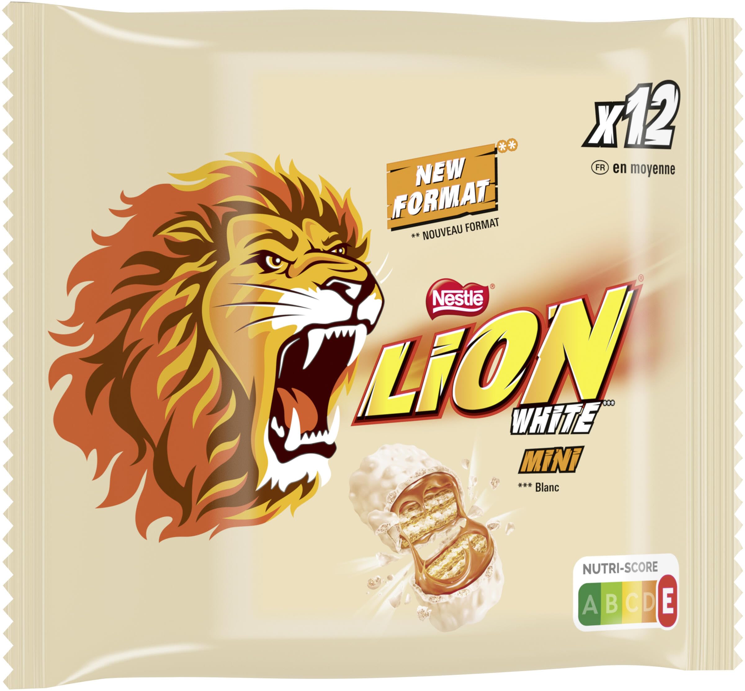 Nestlé LION White Minis, Knusper-Schokoriegel mit weißer Glasur, Karamell-Füllung und Crispy Waffel, 1er Pack (1 x 237,6g)