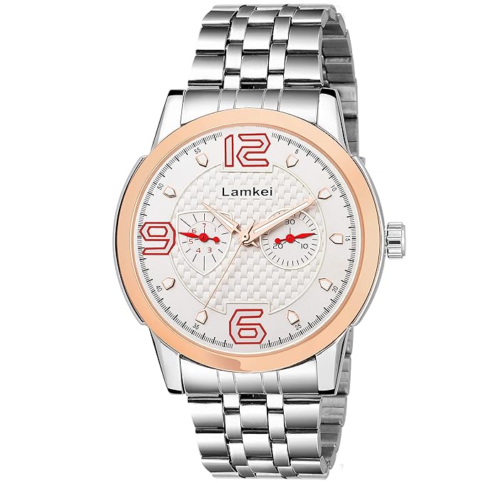 Lamkei Premium Imported Working Chronograph White Dial Silver Stainless Steel Chain Men�s Watch � LMK-0128