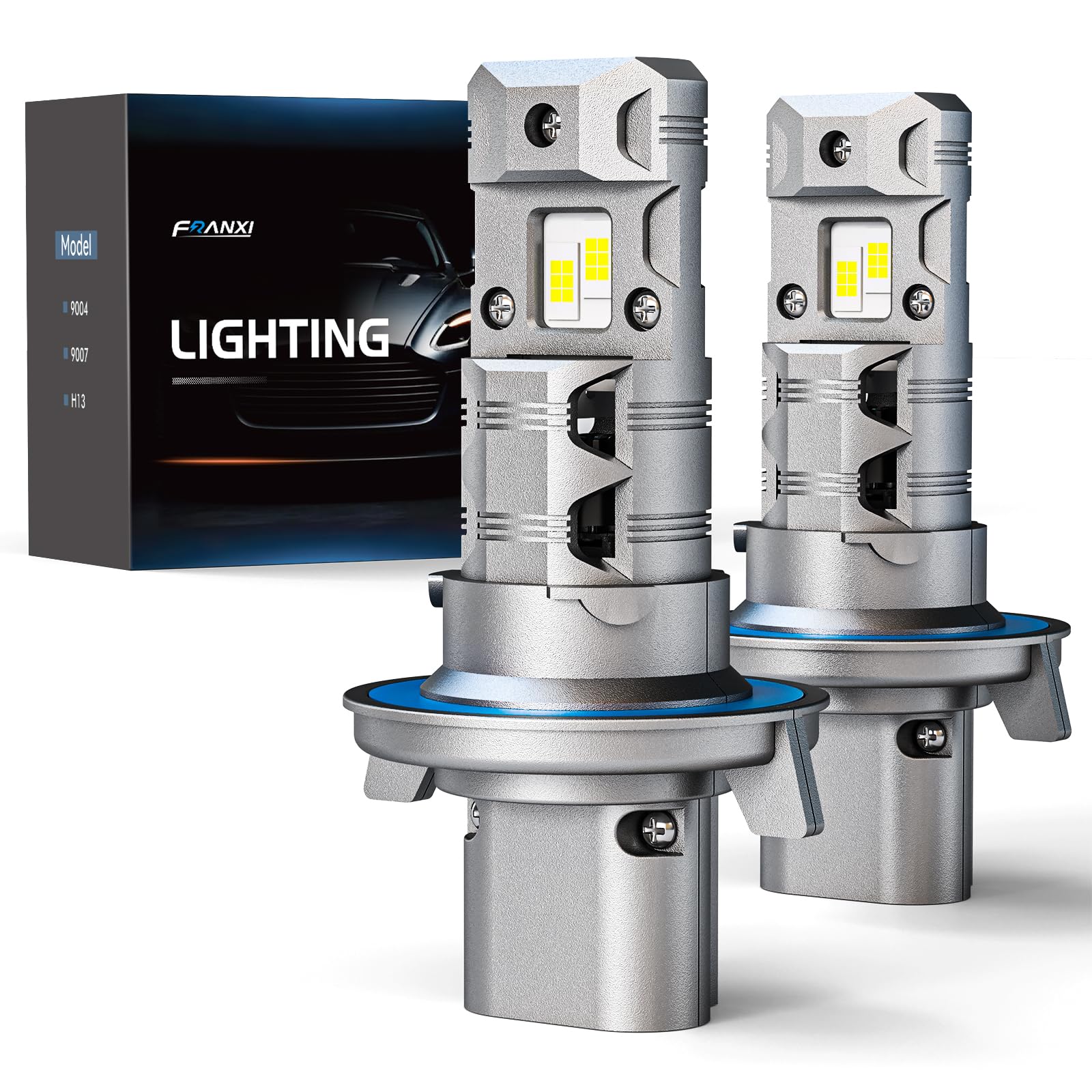 Photo 1 of FRANXI H13/9008 Bulbs Fog Light Hi/Low Beam, 16000 LM Super Bright 6000K Cool White, 1:1 Size Design, IP67 Waterproof Plug and Play, Pack of 2