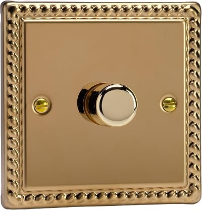 Varilight HG3 V-Dim Rotary Dimmer 1 Gang 400W Polished Brass Push On/Off 1-2 Way