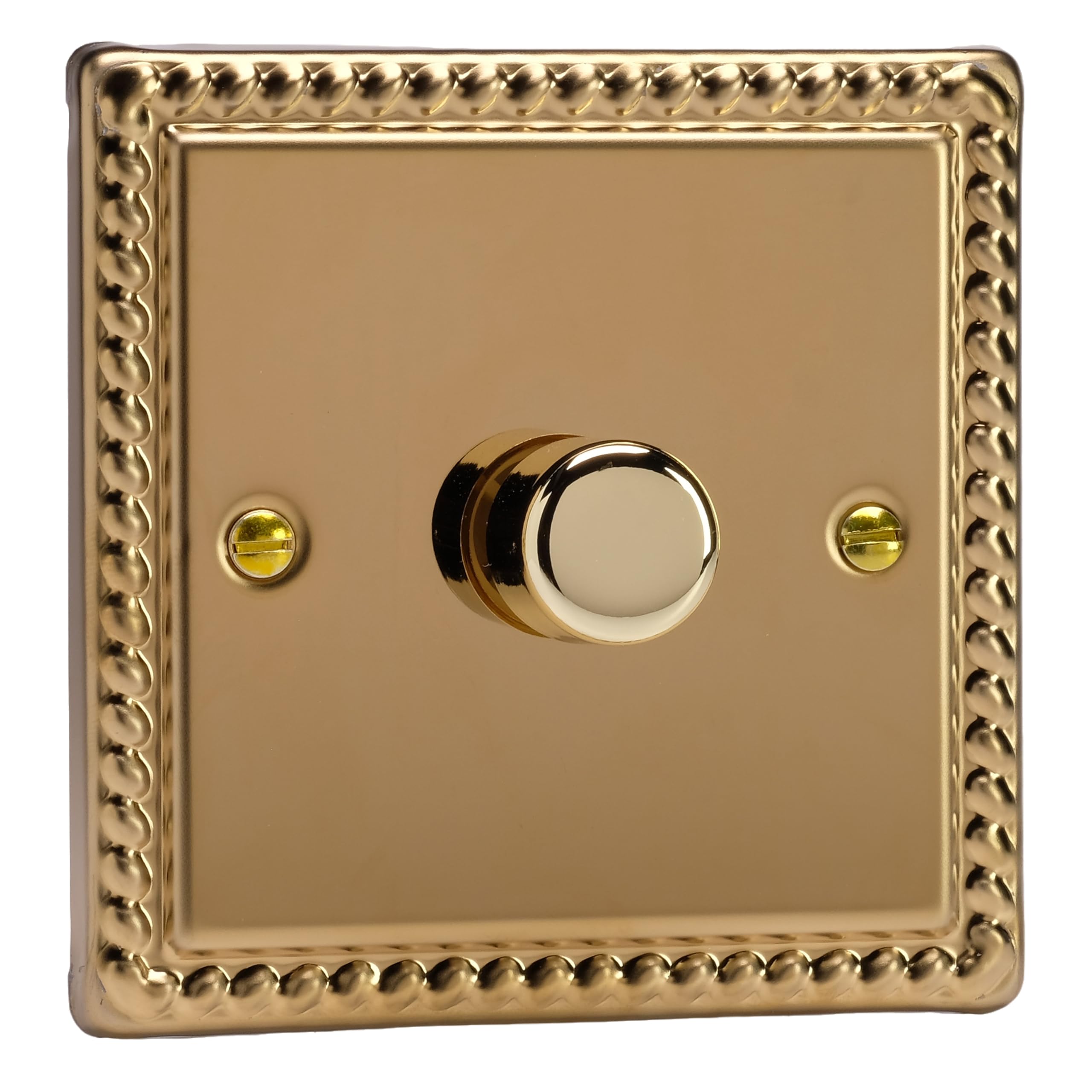 HG3 Varilight V-Dim (Standard) Series 1 Gang (Single), 1 or 2 Way, Push on/off, 400 Watt Rotary Dimmer, Classic Georgian Polished Brass Coated Finish