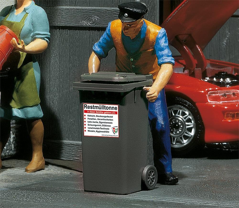POLA 333205 - 2 Wheelie Bins, Accessory for Model Railway Model Building, Grey, Grau, 12.5 x 2.5 x 22 cm