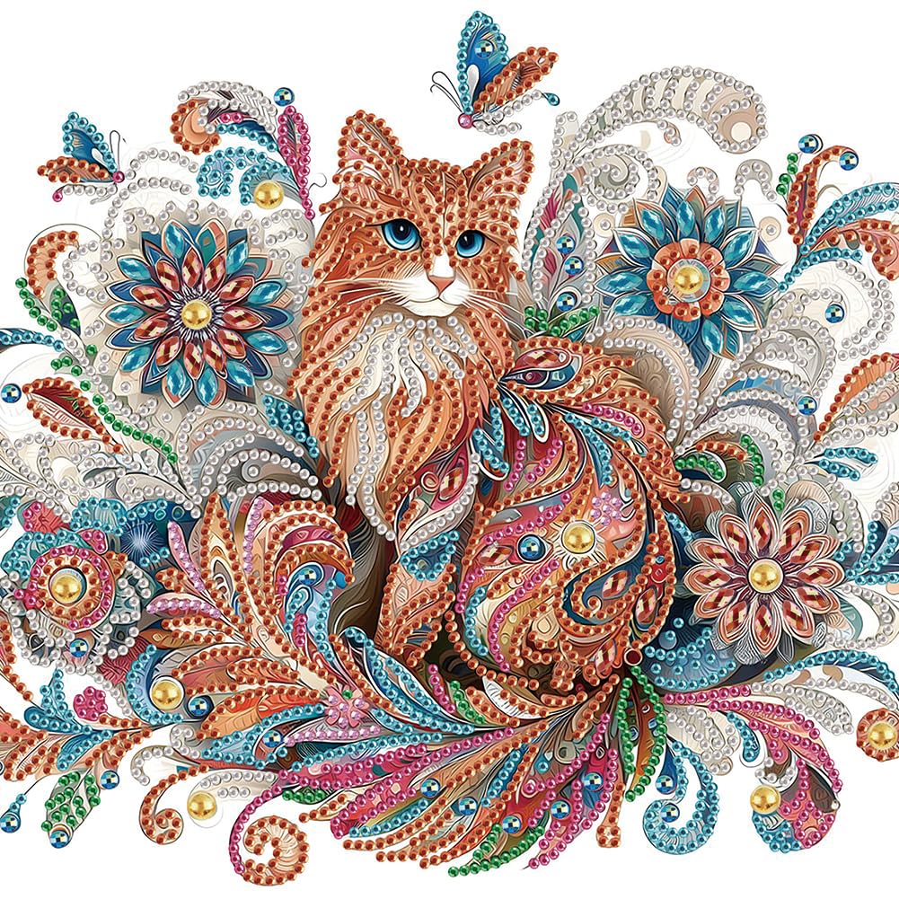 WSLWXSHM 5D Special Shape Diamond Art Kits for Beginners, Diamond Painting Kits for Adults Cat, Crystal Rhinestones Diamond Painting for Home Wall Decoration Gift 12×12inch/30×30cm, Animal