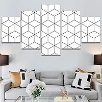 SIGNWIN 5 Panel Canvas Wall Art Modern Art Decorative Elements Fun Geometric Mixed Media Multicolor Patterns for Home Decorations Ready to Hang - 60