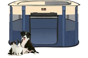 AIVITUVIN Dog Playpen, Pet Playpen, Foldable Kitten cage Puppy Play Pen, Portable Dog Kennel Tent Crate, Indoor Outdoor Travel Camping Use for Small Animals with Carrying Case (Blue S)