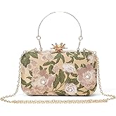 RNIEGA Clutch Purse for Women Floral Embroidery Sequin Evening Bags Elegant Kiss Lock Wedding Party Cocktail