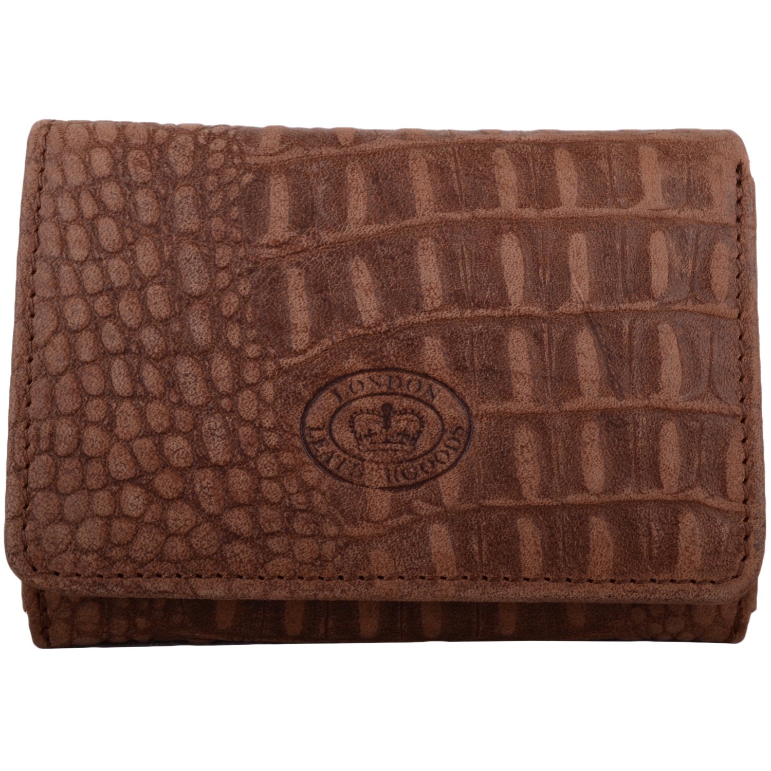 WYE LEATHER Womens Crocodile Design Tri-Fold RFID Protected Wallet/Purse/Holder - Mid Brown