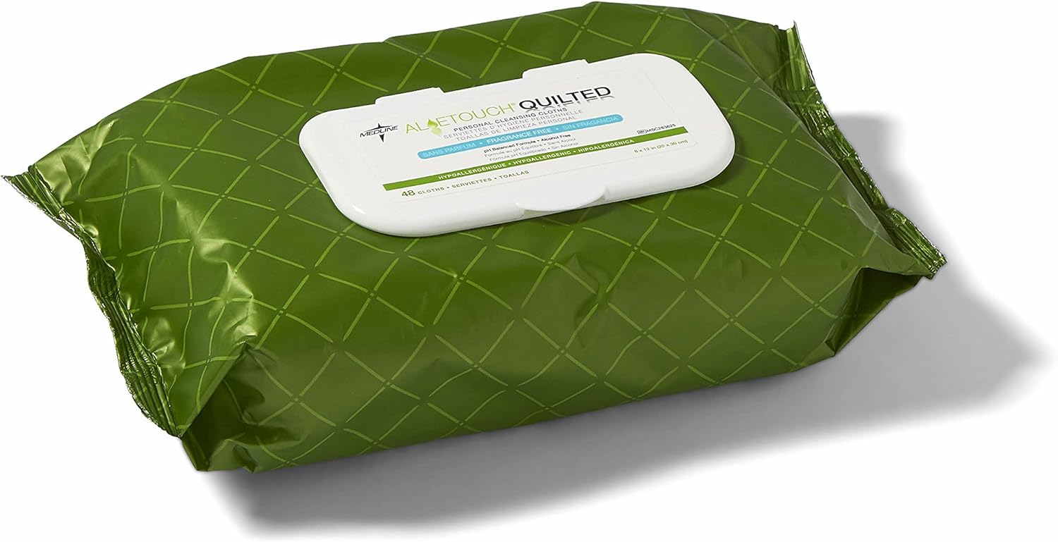 FitRight Aloe Quilted Heavyweight Personal Cleansing Cloth Wipes, Unscented, Pack of 48, 8 x 12 inch Adult Large Incontinence Wipes