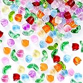 Isslly 160pcs Tulip Floral Beads, Translucent Handcrafted Crystal Glass Flower Beads for Necklaces Earrings Bracelets Jewelry Making, Colorful DIY Jewelry Supplies for Wedding Valentines Birthday