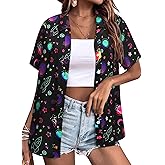 Ezcosplay Womens Space Button Down Shirts Funny Astronaut Universe Planet Solar System Galaxy Graphic Tees Tshirt Blouse