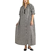 Chunoy Women Button Down Dress Long Sleeve Plaid Cotton Gingham Dresses