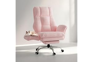 HOMRELEXA Big and Tall Office Chair, Flip Armrests for Pets & Cross Legged Sitting, Executive Ergonomic Computer Gaming Chair with Foot Rest, Teddy Fleece Wide Seat Reclining Desk Chair, Pink