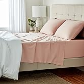 Amazon Basics 4 Piece Breathable 100% Cotton Jersey Knit Bed Sheet Set, Includes Flat and Fitted Sheets, Pillowcase, Queen, Blush