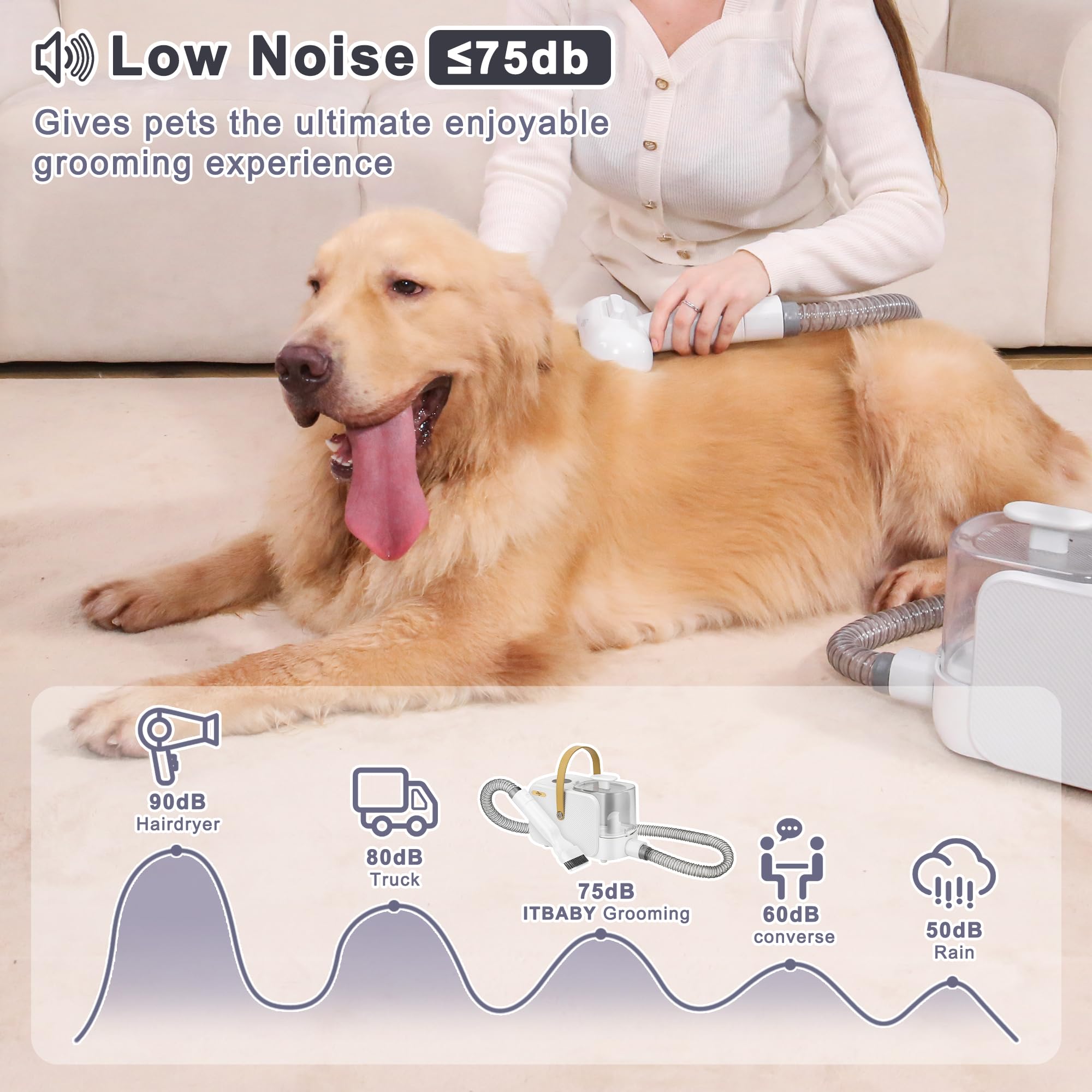 ITBABY 2.5L Dog & Cat Grooming Kit - Professional Clippers with 8 Tools, Quiet Pet Vacuum Groomer (White)