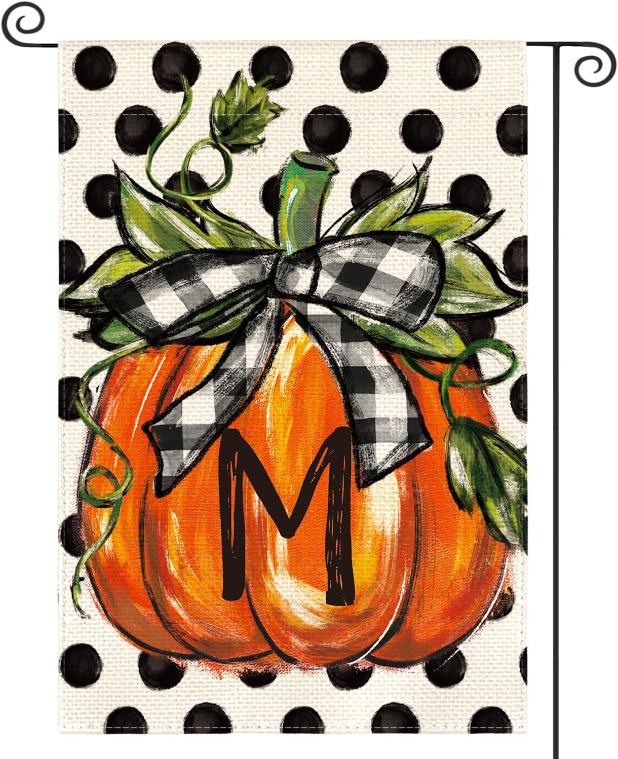 Flags - AVOIN colorlife Fall Monogram Letter M Garden Flag Polka Dot Pumpkin 12x18 Inch Double Sided Outside, Small Burlap Family Last Name Initial Yard Decoration