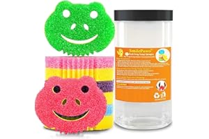SmilePowo 5 Pack Multipurpose Scrub Sponge, Dual-Sided Temperature Controlled Kitchen Sponge for Dishes,Furniture,Cute Frog Scrub Sponges Household Cleaning Pads Bathroom Wall Cleaner