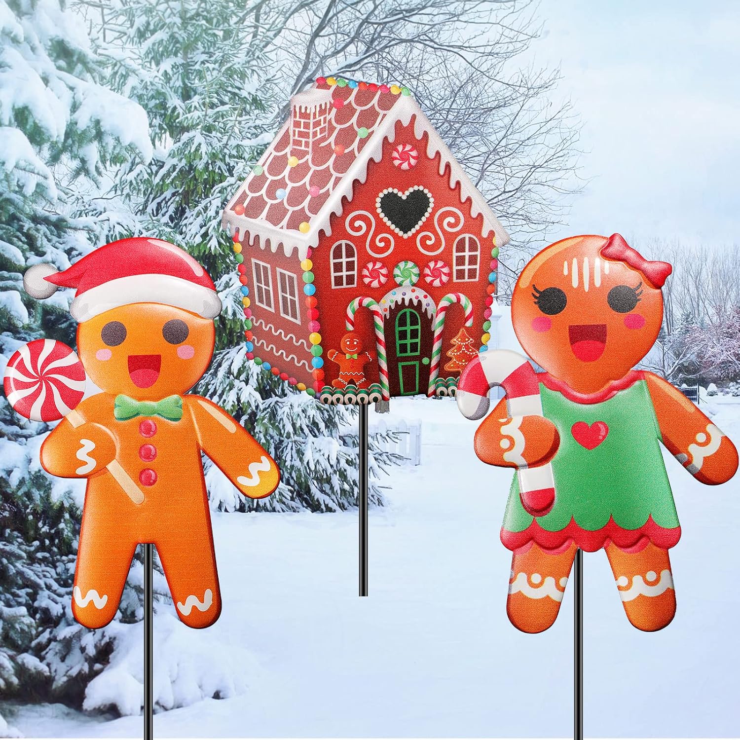 Decorative Garden Stakes - 3 Pack Christmas Garden Metal Stakes Gingerbread Man 35.4 in Christmas Yard Sign Stakes House Gingerbread Christmas Decor Gingerbread Lawn Sign for Outside Holiday Xmas Lawn Home Pathway Patio Decor
