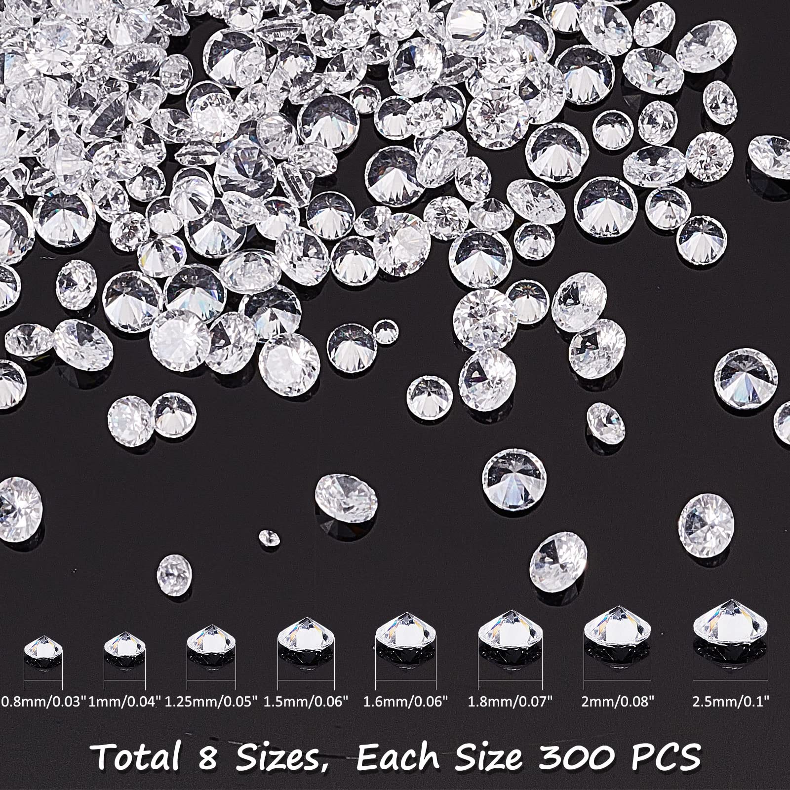 PH PandaHall Clear Cubic Zirconia Stone, 2400pcs 8 Sizes 0.8-2.5mm Small Loose CZ Diamond Stones Glass Pointed Back Rhinestone Faceted Cabochons Rhinestone for Ring Earring Bracelet Jewelry Making
