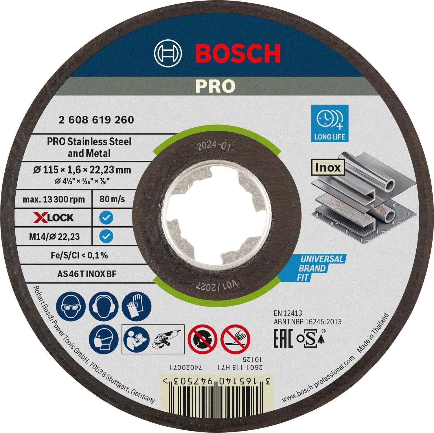 Bosch 1x PRO Stainess Steel and Metal Longlife Cutting Disc for Small Angle Grinder and X-Lock, M14/22.23 mm (Ø 115 mm, Professional Accessory Small Angle Grinder)