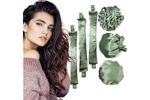MXNSLWA 6PCS Heatless Hair Curler,New Satin Hair Rollers for Heatless Curls with Hair Caps 3 Set,Soft Heatless Curling Rod Headband for All Hair Types,No Heat Curling to Sleep in Overnight (Olive green)