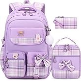 ACESAK Girls Backpack - 3PCS Backpack for Girls Cute School Backpacks for Girls Kindergarten Elementary Preschool Middle Kids School Bags with Lunch Box Pencil Case Set (Purple)