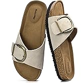 Merking Women's Cork Footbed Sandal Adjustable Buckle Beach Casual Open Toe Slides