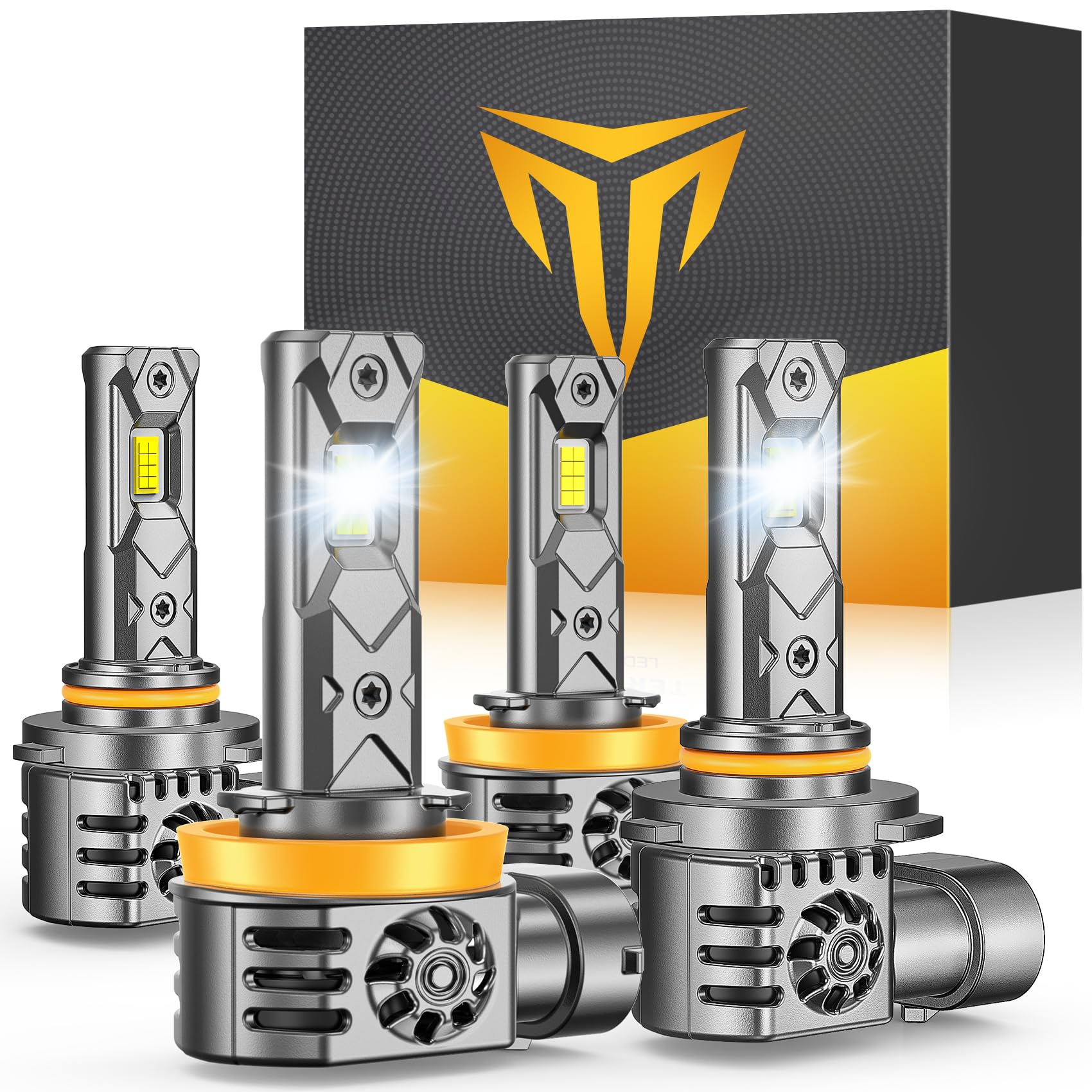 Termitor H11/H9/H8 9005/HB3 LED Light Bulb Combo, 100000LM 1200% Brighter 1:1 Mini Size 6500K White H11 9005 High&Low Bulbs, 10 Year Extend Lifespan, Quick Install, Daytime Running Light Pack of 4 Image