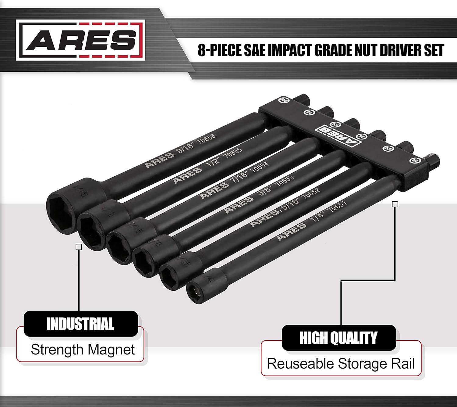 ARES 70650-6-Piece SAE Magnetic Impact Nut Driver Bit Set - Impact Grade Nut Setters with Industrial Strength Magnets: Home Improvement