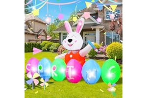 VIKIMORA 8FT Long Easter Bunny with Colorful Egg Inflatable Outdoor Decorations Build-in LED Lights,Cute Easter Rabbit Egg Blow Up Indoor Outdoor Holiday Addition for Party,Yard,Garden,Lawn