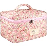 AMULOKRU Quilted Makeup Bag, Large Cosmetic Bags for Women Girls, Cute Coquette Aesthetic Travel Toiletry Bag Make Up Organizer Bag