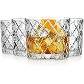 Glaver's Whiskey Glasses Set of 4. 10oz. Double Old Fashioned Glass for Cocktail Bourbon Rock Glasses,Bar Glass for Scotch Tequlia Rum. Diamond Cut. Gift for him