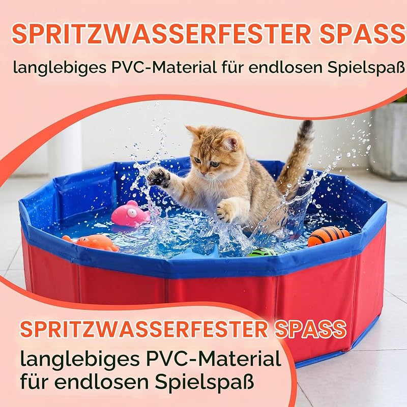 1 Stück Katzenpool aus PVC, faltbarer Bade- und Planschbecken für Katzen & Kleintiere, rot, 30 x 10 cm, ideal für Outdoor-Camping