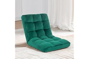 HOMYEDAMIC Floor Chair, 24 inches Wide Oversized Velvet Armless Lay Flat Floor seat Padded Meditation Chair with 6 Adjustable Position Ergonomic Comfortable Convenient(LRSF-012-GREEN)