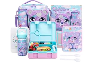 Oruiji Kids Bento Lunch Box with 6 Compartments Girls Lunch Box with Lunch Bag,Stainless Steel Water Bottle,Ice Pack & Utensils Set,Birthday Gifts for Ages 3-12 Back to School Toddler Girls