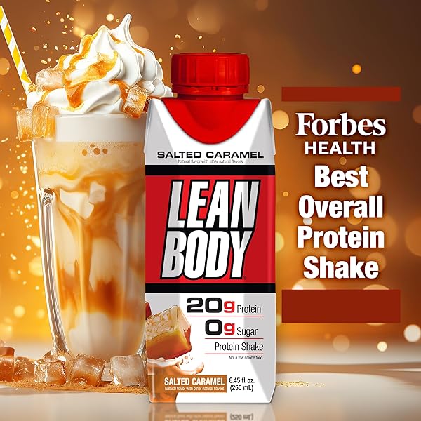 LEAN BODY READY-TO-DRINK SALTED CARAMEL PROTEIN SHAKE, 20G PROTEIN, WHEY BLEND, 0 SUGAR, GLUTEN FREE, 22 VITAMINS & MINERALS, (RECYCLABLE CARTON & LID – PACK OF 4)