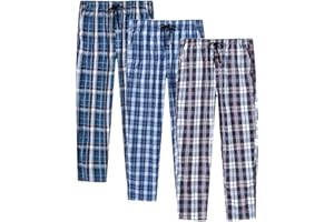 MoFiz Men's Pajama Bottom Pants Sleepwear Lounging Relaxed House PJS Pants with Drawstring Button Fly 3-Pack